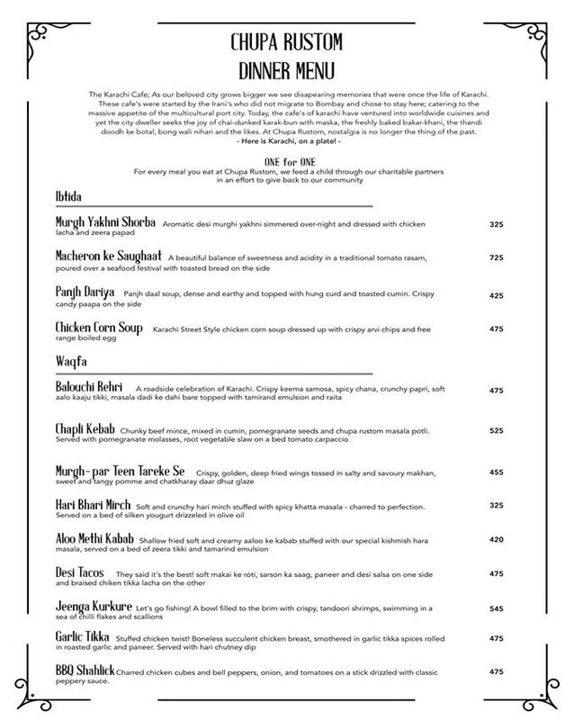 Chupa Rustom menu