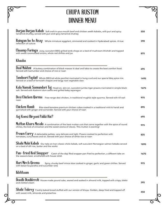 Chupa Rustom menu