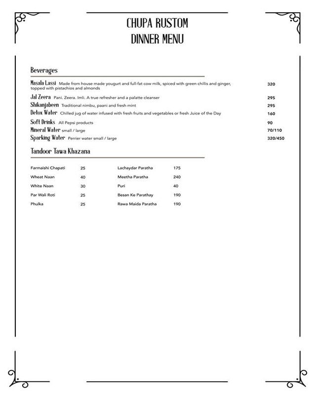 Chupa Rustom menu