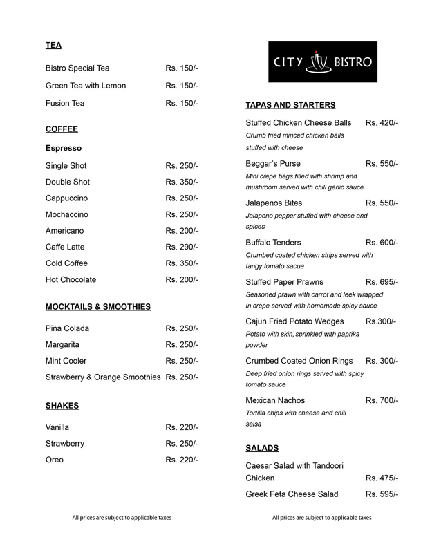 City Bistro - Port Grand menu