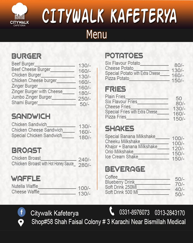 City Walk Kafeterya menu