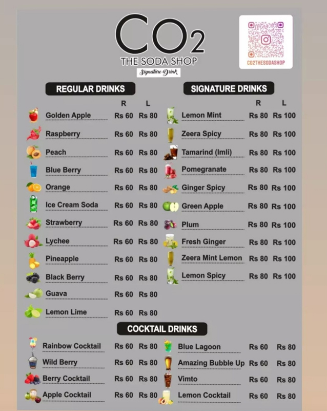 CO2 The Soda Shop menu
