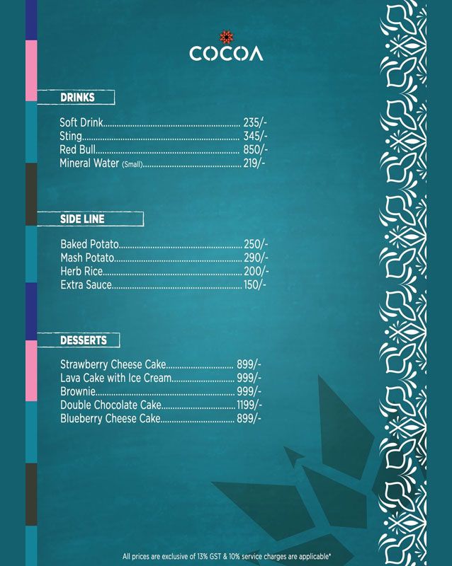 Cocoa Skyebar menu