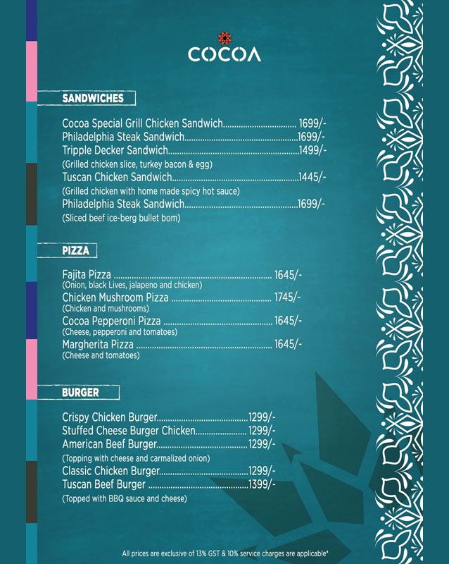 Cocoa Skyebar menu