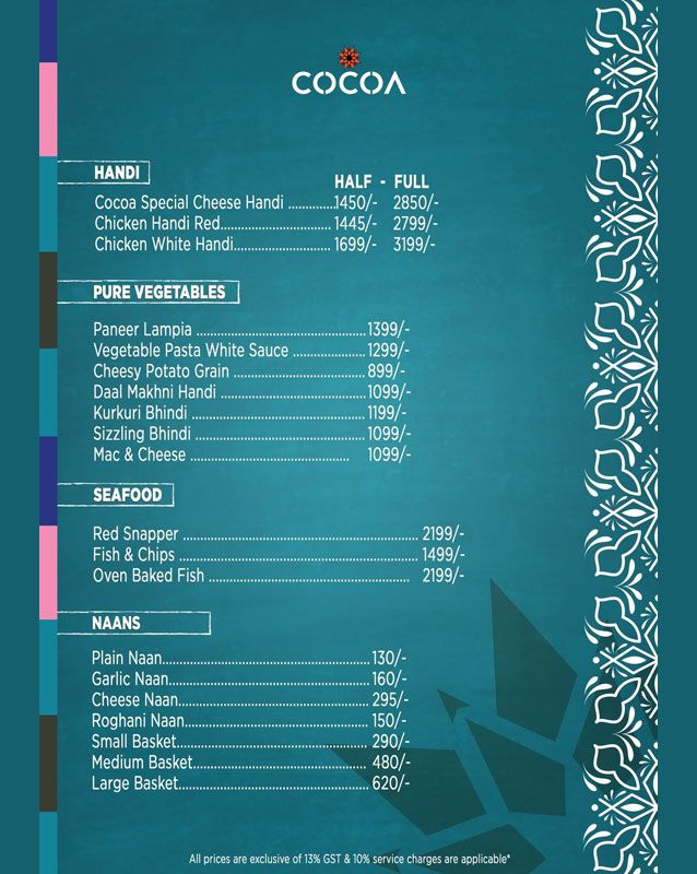 Cocoa Skyebar menu