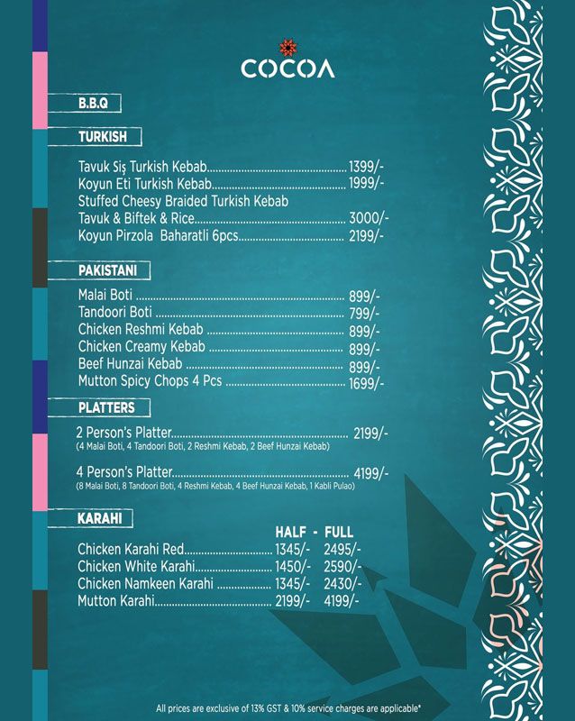 Cocoa Skyebar menu