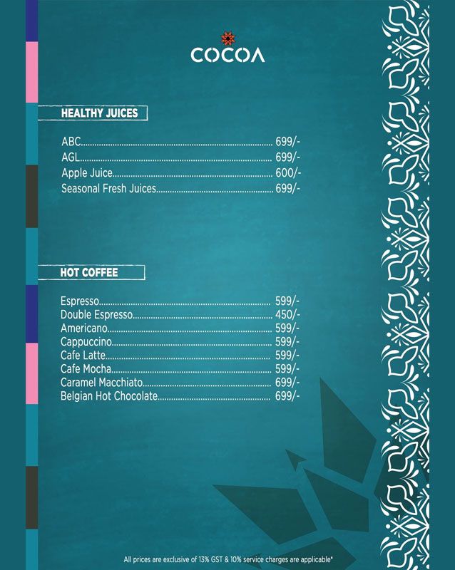 Cocoa Skyebar menu