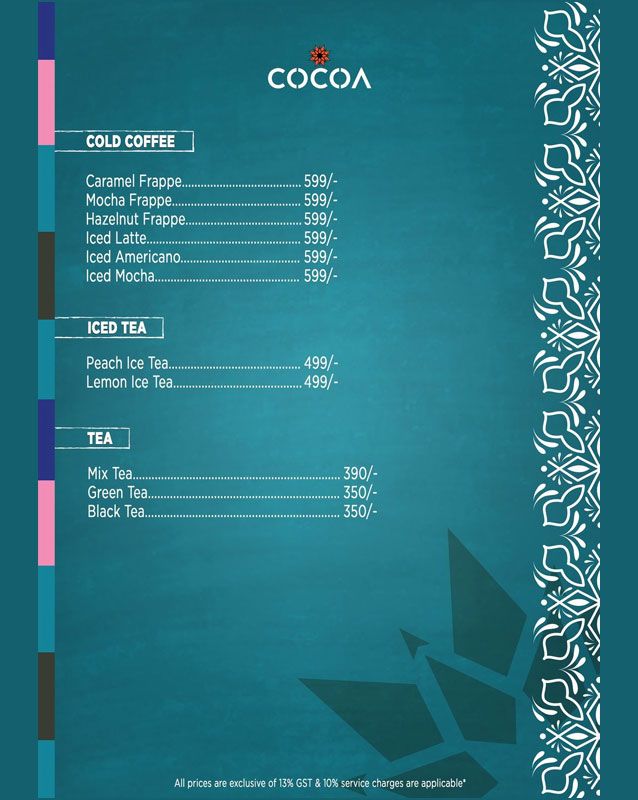 Cocoa Skyebar menu