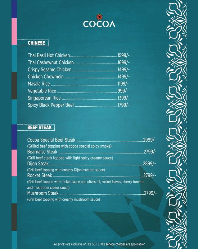 Cocoa Skyebar menu