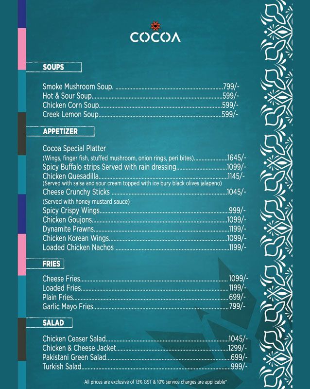 Cocoa Skyebar menu