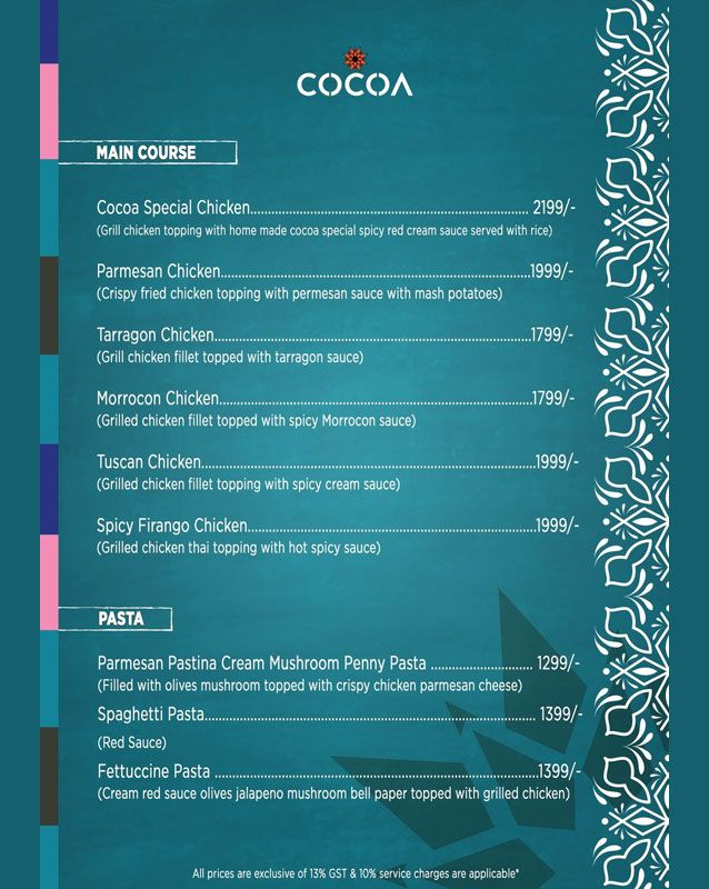 Cocoa Skyebar menu