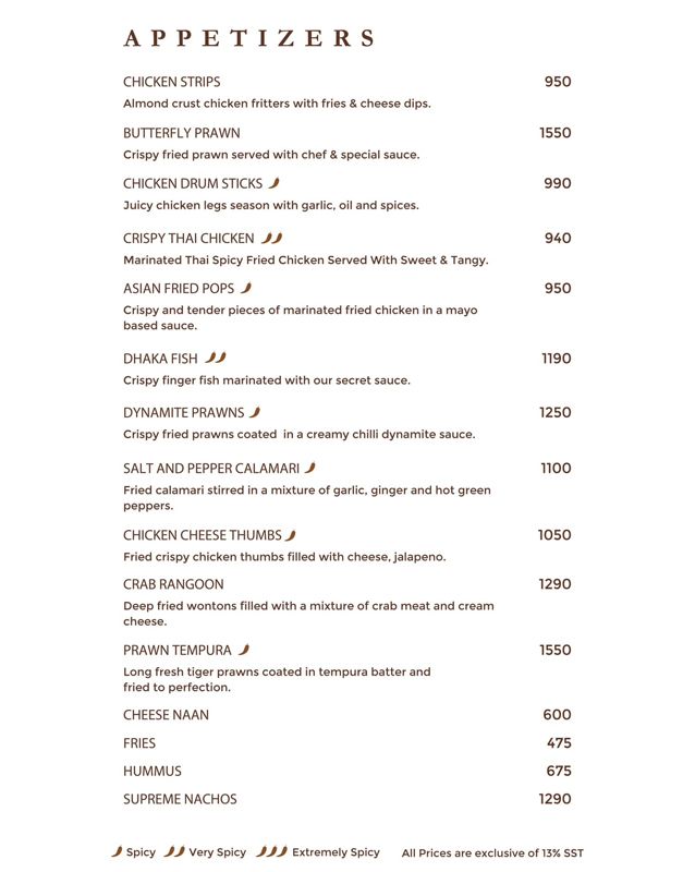Coconut Grove Pakistan menu