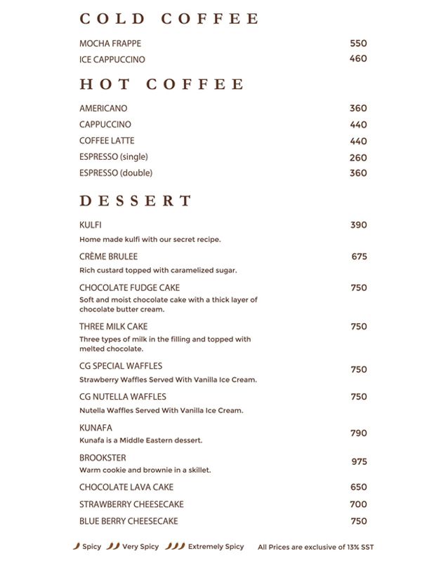 Coconut Grove Pakistan menu