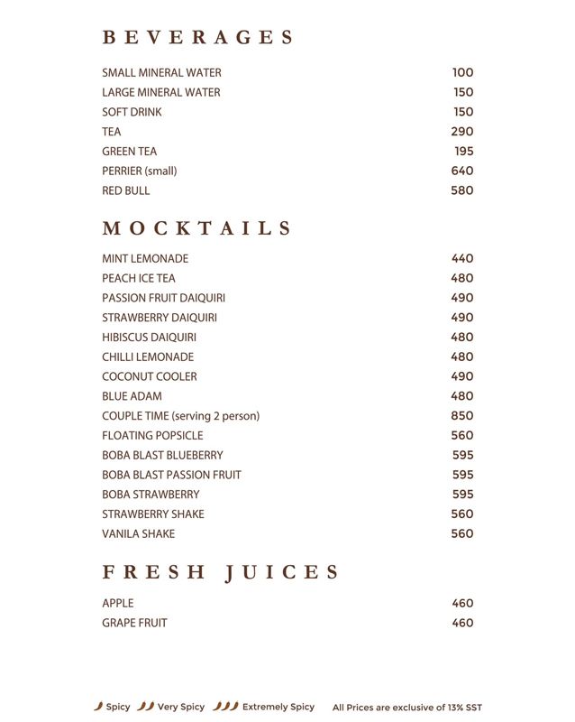 Coconut Grove Pakistan menu