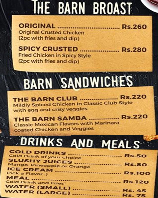 Crave Barn menu
