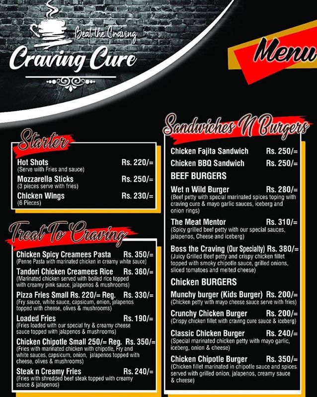 Craving Cure menu