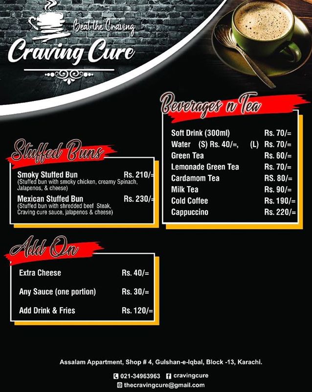 Craving Cure menu