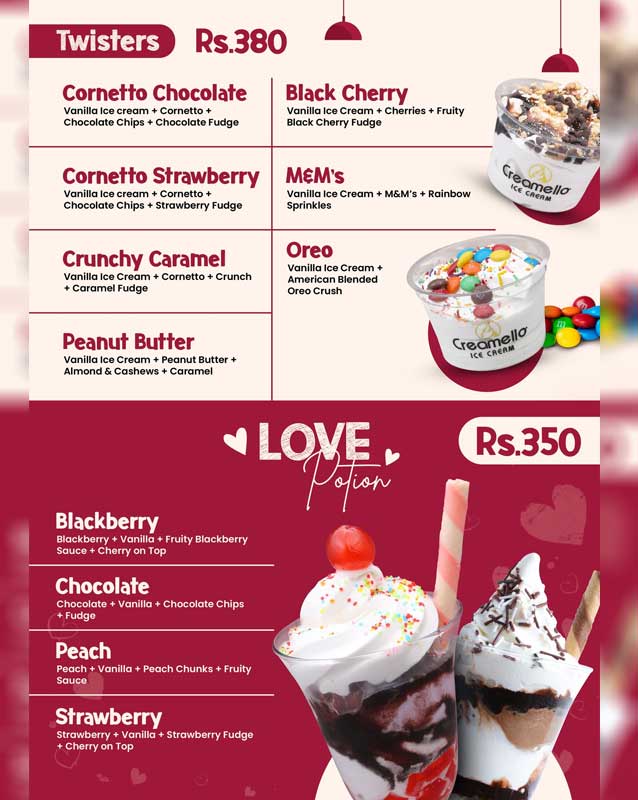 Creamello menu
