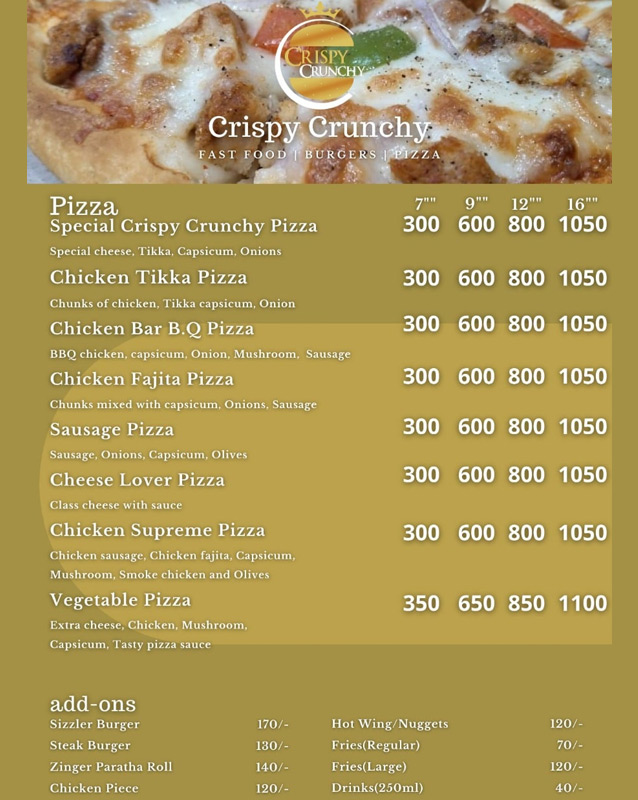 Crispy Crunchy menu