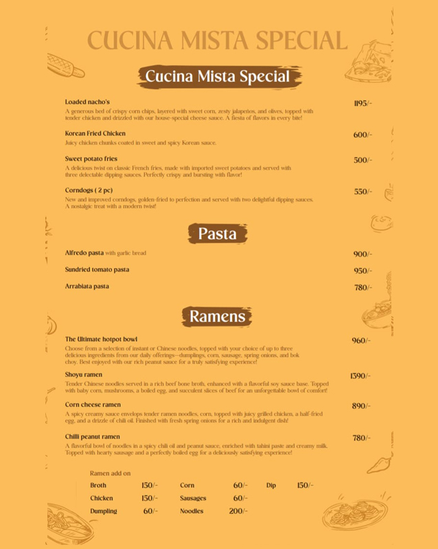 Cucina Mista menu