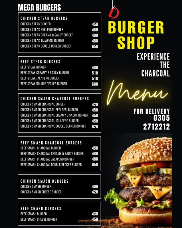 D Burger Shop menu