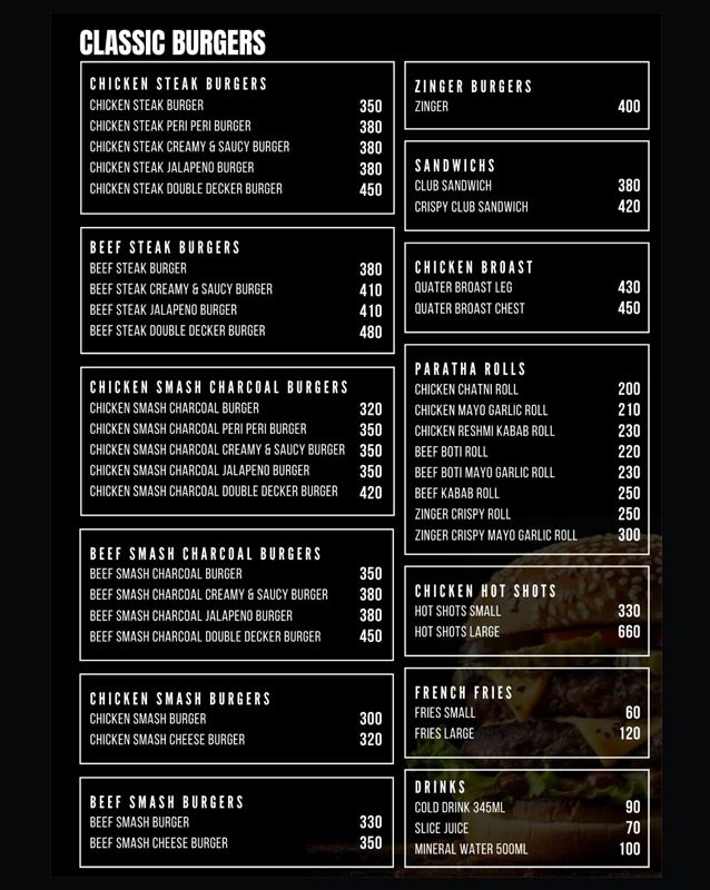 D Burger Shop menu