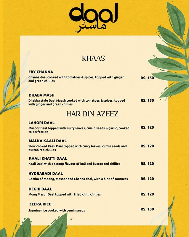 Daal Master menu