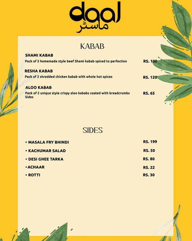 Daal Master menu