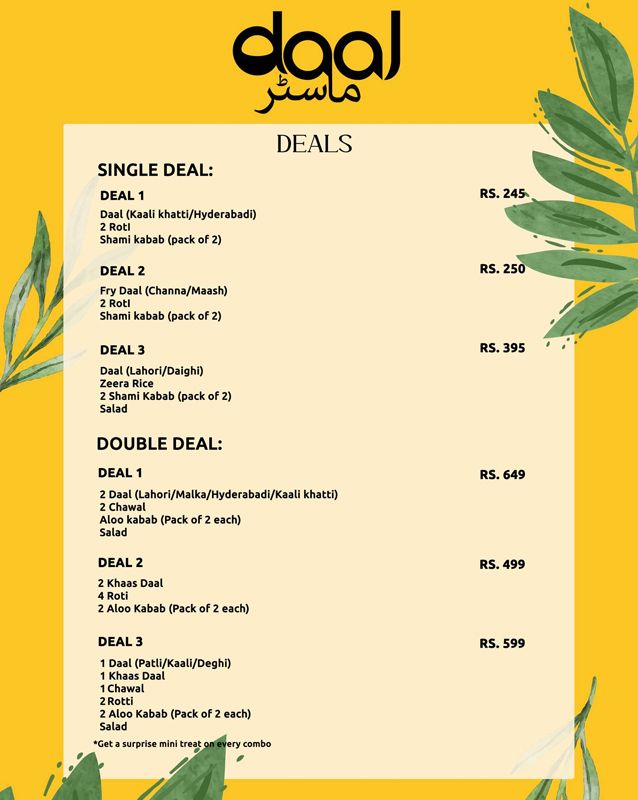Daal Master menu