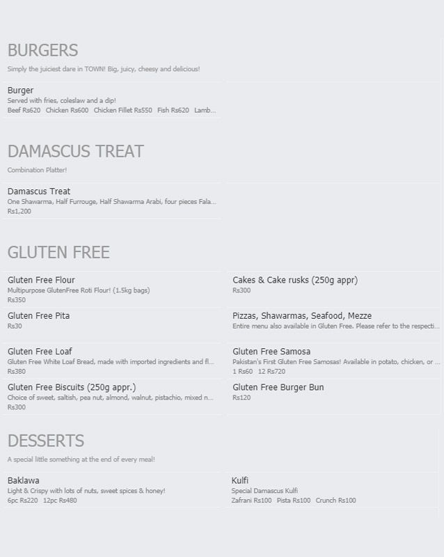 Damascus menu