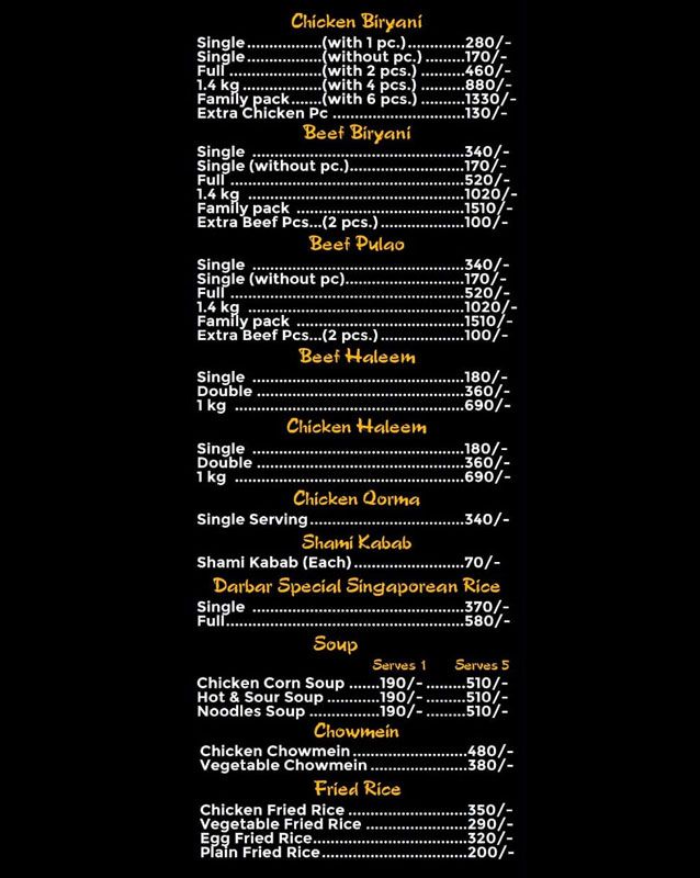 Darbar menu