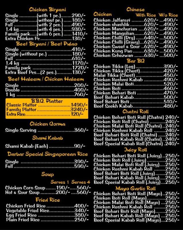 Darbar Haleem & Biryani menu