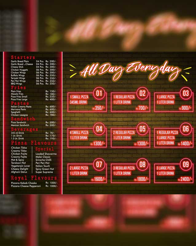 De Pizzano menu