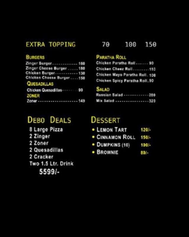 Debonairs Pizza menu