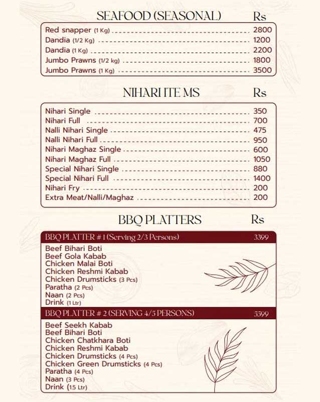 Dehliwala Kabab House menu