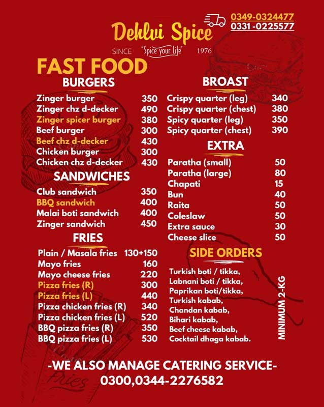 Dehlvi Spice menu