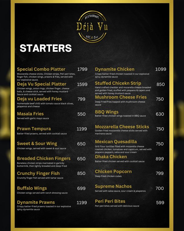 Deja Vu Restaurant BBQ & Grill menu