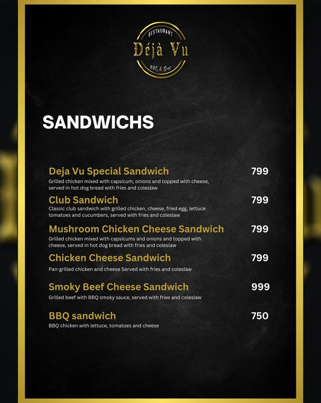 Deja Vu Restaurant BBQ & Grill menu
