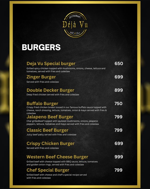 Deja Vu Restaurant BBQ & Grill menu