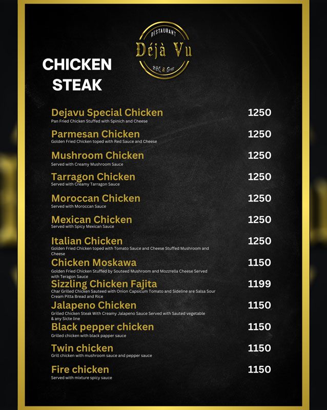 Deja Vu Restaurant BBQ & Grill menu