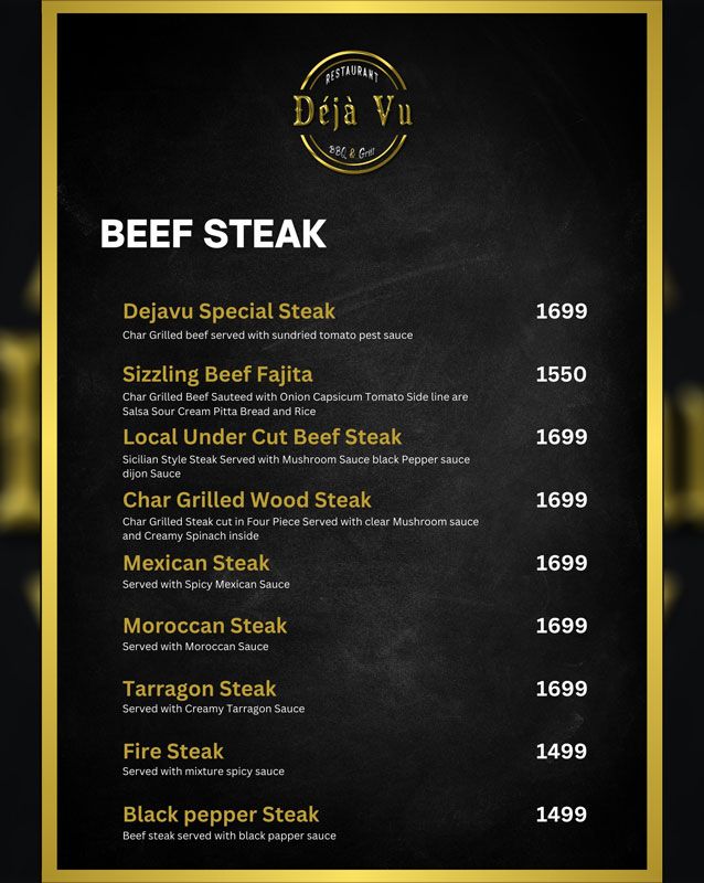 Deja Vu Restaurant BBQ & Grill menu