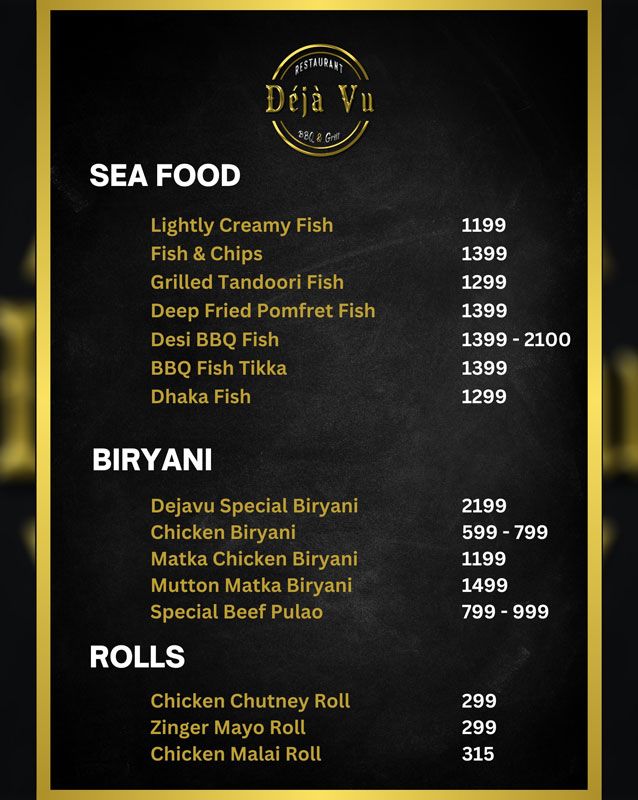 Deja Vu Restaurant BBQ & Grill menu