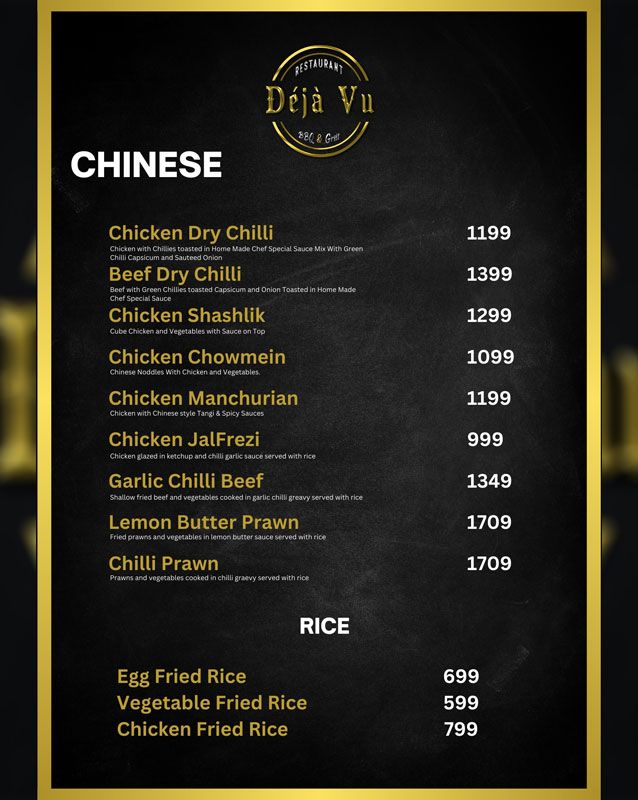 Deja Vu Restaurant BBQ & Grill menu