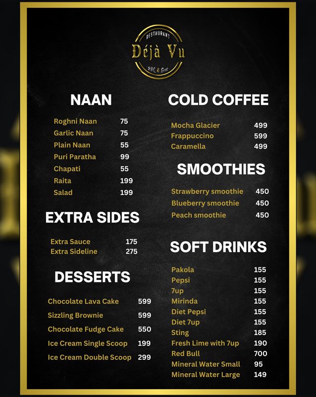 Deja Vu Restaurant BBQ & Grill menu