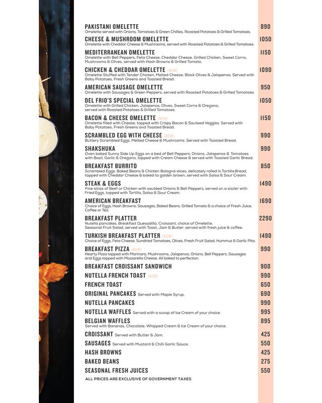 Del Frio menu