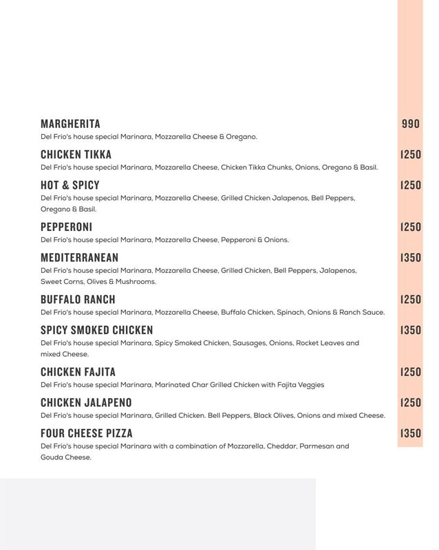 Del Frio menu