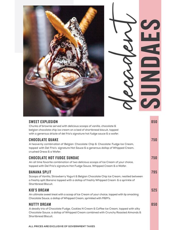 Del Frio menu
