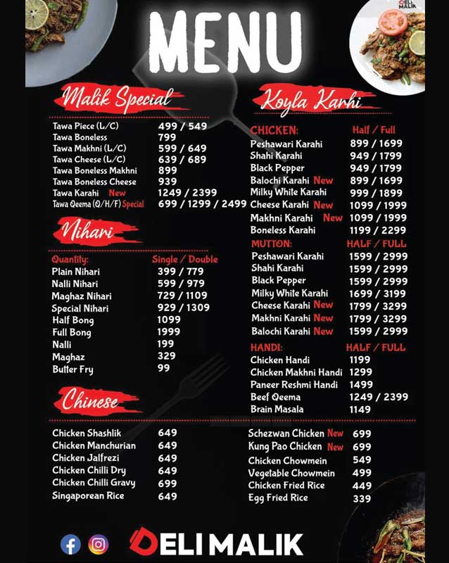 Deli Malik menu