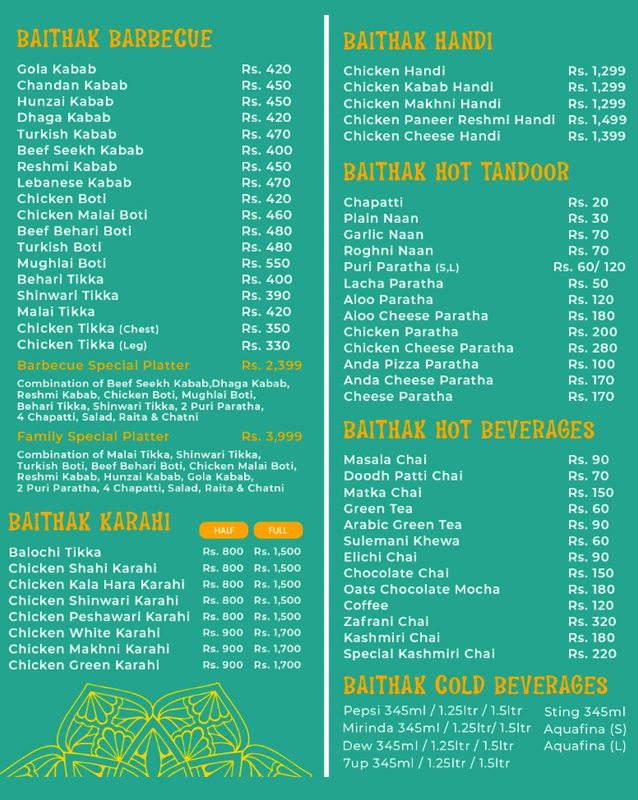 Desi Baithak  menu
