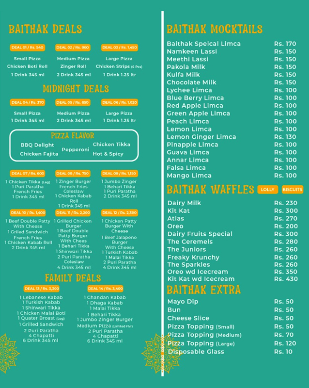 Desi Baithak  menu